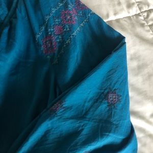 Old Navy Medium Blue Embroidered Boho Top